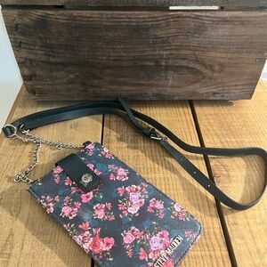 Steve Madden Black and Pink Floral Crossbody Bag